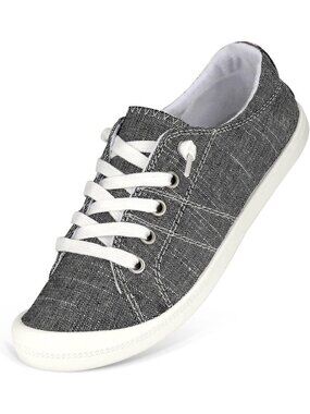 Women's Grey Comfort Casual Round Toe Canvas Shoes Fashion Sneaker for Walking